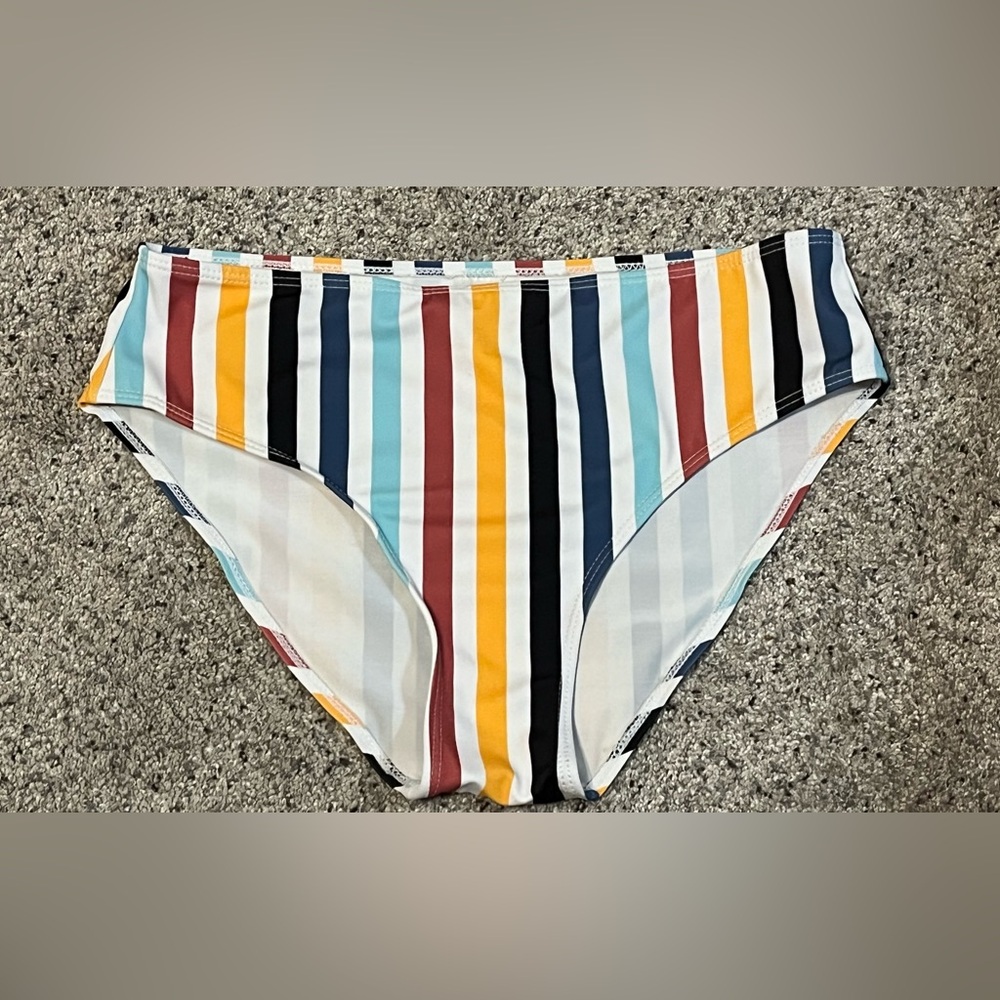 NEW Swimwear Bikini Bottoms Striped High-Waisted Stretch Womens Size Medium